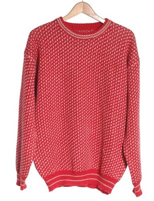 VINTAGE HERREN PULLOVER ROT & WEISS NORDIC NORWEGIAN STYLE | GR. L