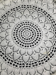Handmade Crochet Tablecloth White Round Pineapple Design 66" Across Cottagecore