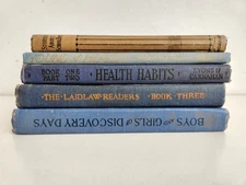 Antique Vtg Book Stack Decor Lot Old Library Shelf Staging Dark Academia BLUE