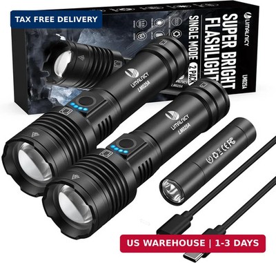 Rechargeable Flashlights High Lumens 100,000 Single One Mode - 2 Pack, Super Bri