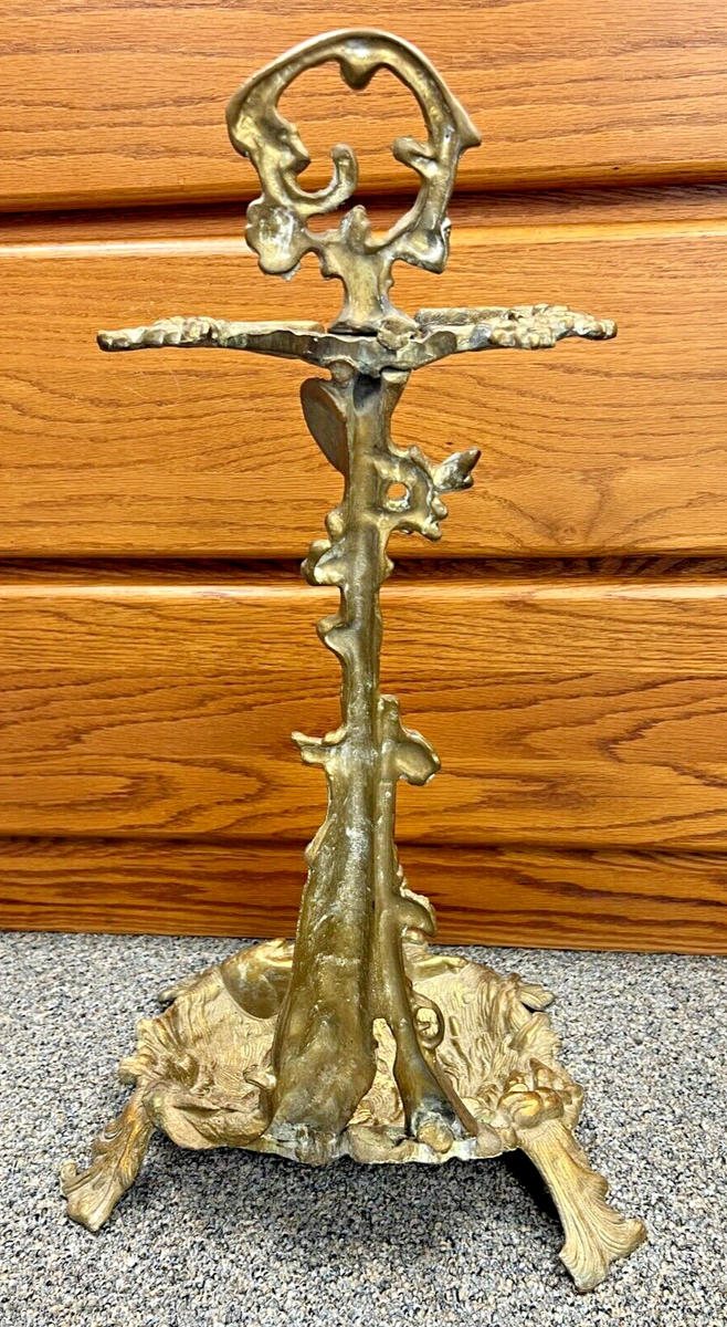 Vintage 20th C. Art Noveau Solid Brass Fireplace Tool Holder