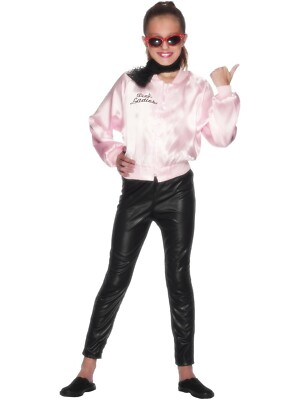 Smiffys Women's Sandy Costume Jacket – 50s T-Birds Black Satin For Grease Theme