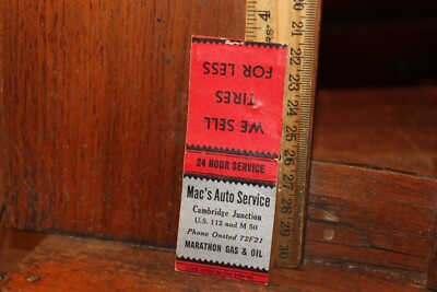 Vintage Matchbook Mac's Auto Service Cambridge Junction Marathon Gas Michigan 