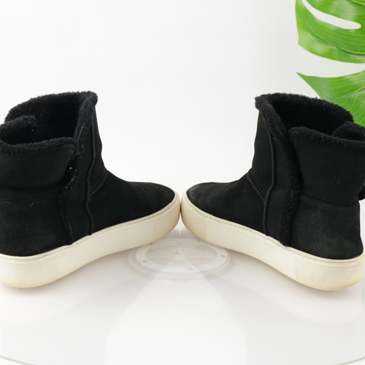 Ugg Women's Aika Boot Sneaker Size 7.5 Black Suede Faux Sherpa Fur