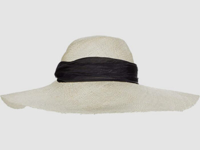 $435 Eugenia Kim Women's Beige Straw Wide Brim Silk Ribbon Sun Hat O/S