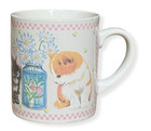 Ceramic Coffee Mug Kittens Fish Bowl Floral Tea Coffee Cup Cats Flowers 
