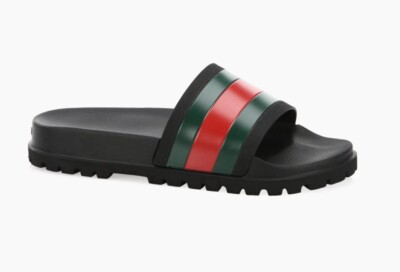 Gucci Web Men's Rubber Slide Sandal - Black Rubber, US 10