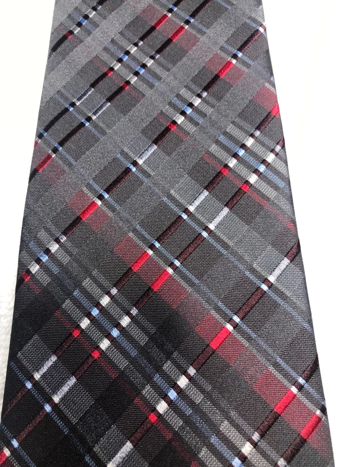 CLAIBORNE MENS TIE GRAY WITH RED BLUE 3.75 X 59 - Image 3 of 4