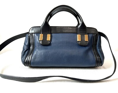 Chloe Alice Small Satchel Shoulder Bag Navy Blue/ Black Leather | eBay
