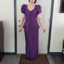 80s Purple Puff Sleeve Skirt Set