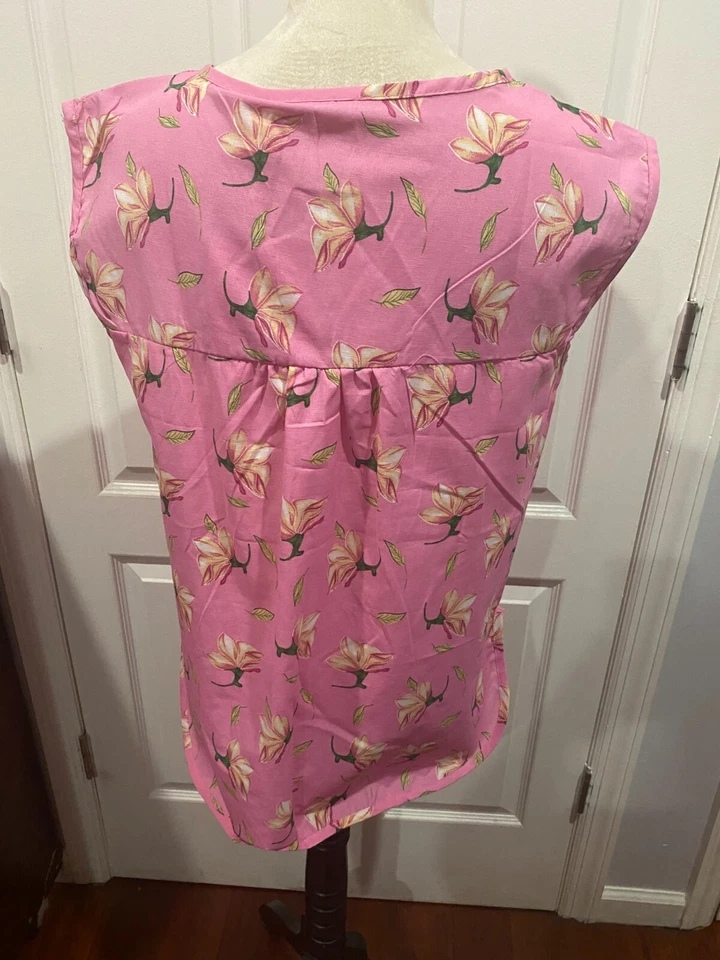 Women Sleeveless Cobbler with side Pockets Pink Floral Sz M 30"L - Image 4 of 4