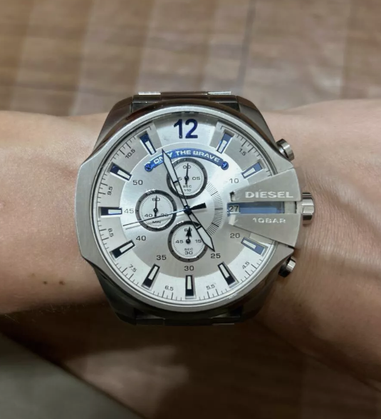 Diesel Mega Chief Silver Stainless Steel Mens 51mm Chronograph 
