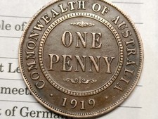 1919 Australian Penny Re Evaluated Double Dot ?? King Georgivs V Clear Lower.