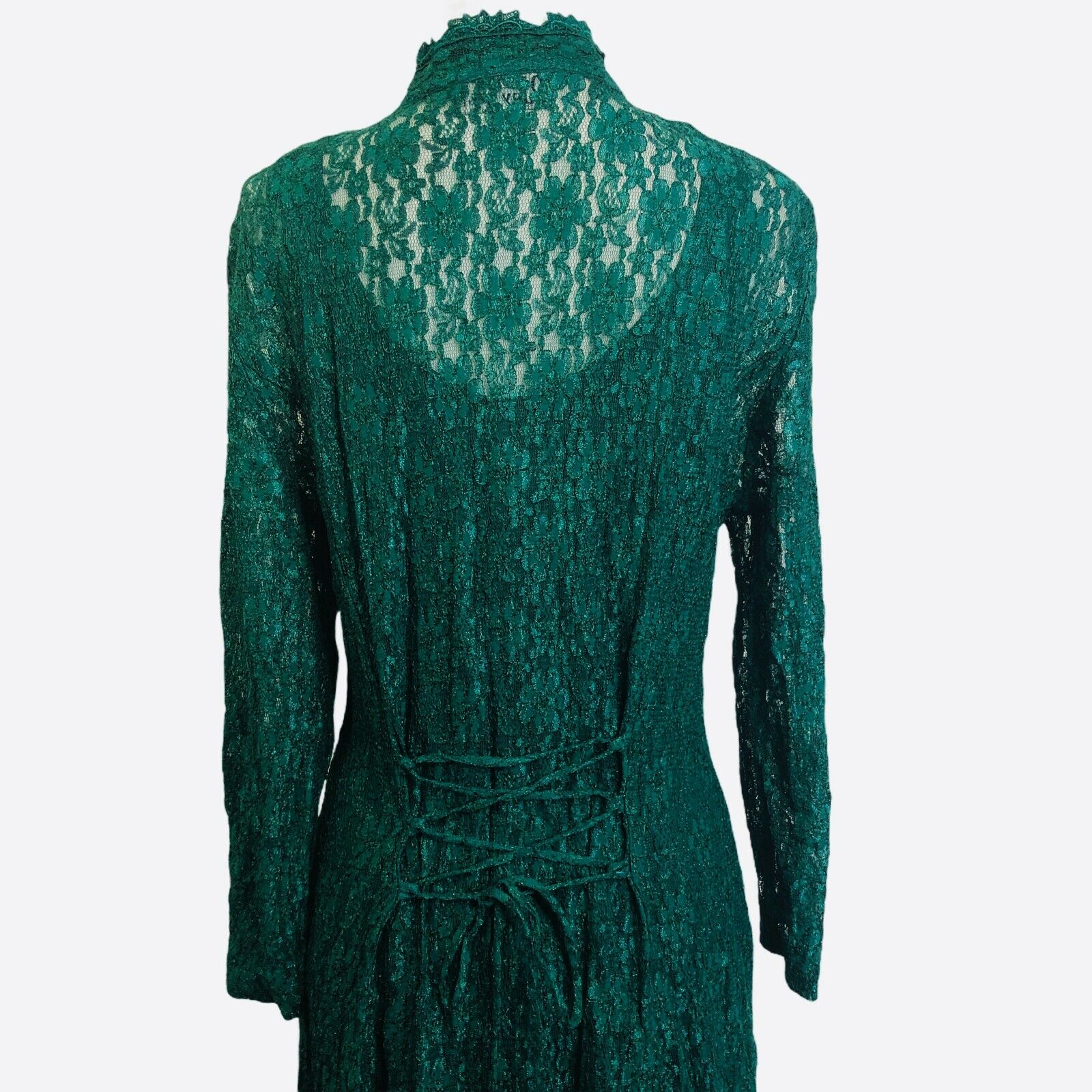 Dawn Joy Vintage Dress Womens Medium Green Lace P… - image 6