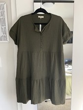 Madewell Dress Size Small Olive Green Resourced Crinkle-Knit Tiered Mini NEW