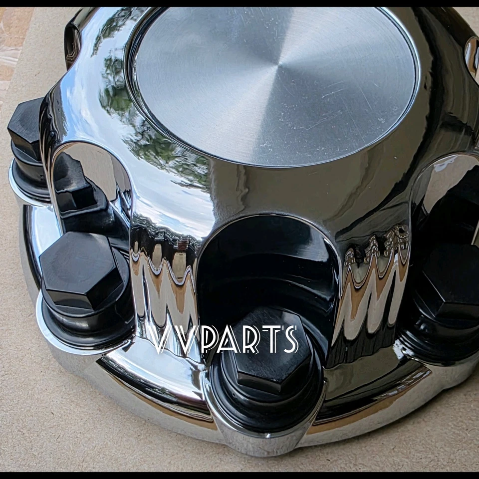 雪佛兰黑色银色 AVALANCHE SIERRA 8 LUG 1500 2500 铬制轮毂中心盖 — 第 3/3 张图片