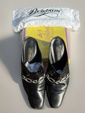 Woman Brighton Twiggy Mule Blk Sz 9.5 Leather Croc Patent Italy W/ Box Pouch.