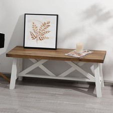 43" Farmhouse Wood Bench Rustic Solid Wood Entryway Bench Seat W/ Double