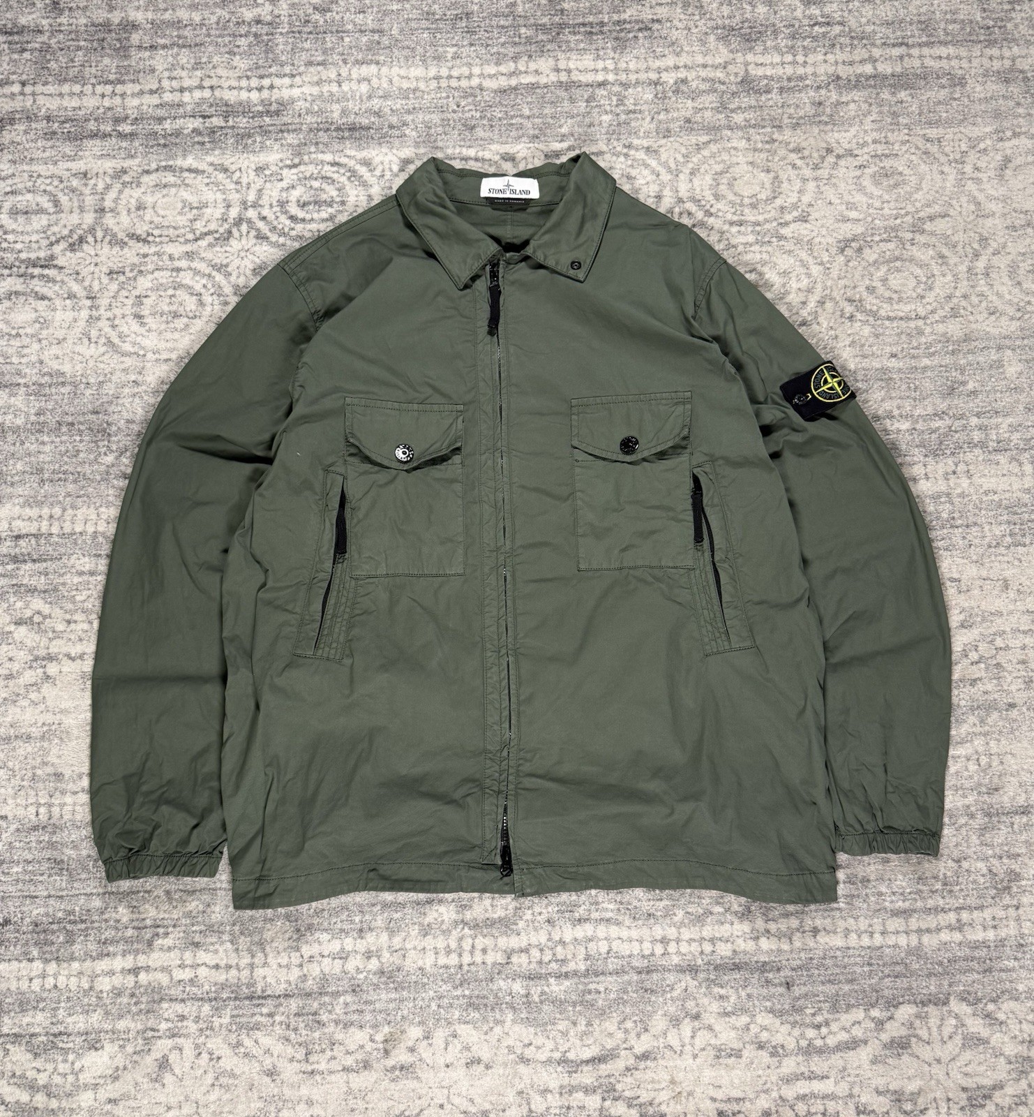 STONE ISLAND Authentic Garment Dyed Khaki Overshirt Cotton Military Jacket Sz XL