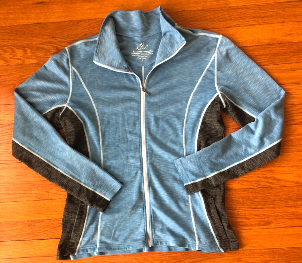 Kuhl Womens Large Full Zip Mock Base Layer Long Sleeve Top Blue Gray Pockets