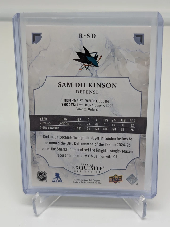 2026 Black Diamond Hockey Exquisite Collection #R-SD Sam Dickinson #'d 136/399 - Image 2 of 2