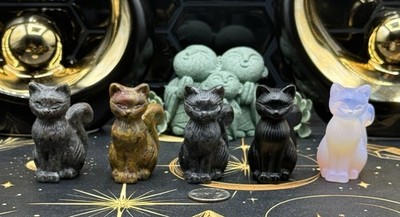 Natural Fancy Cat Carvings Crystals Mixed Material You choose