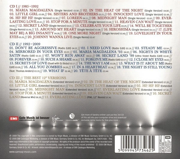 SANDRA - THE PLATINUM COLLECTION - 3CD-BOX + 2 BONUS DISC 'SO80S' - 2009 - Bild 2 von 4