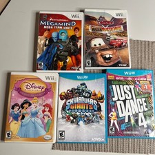 Nintendo Wii Wii U Game Lot of 5 Disney Cars Megamind Skylanders Just Dance 4