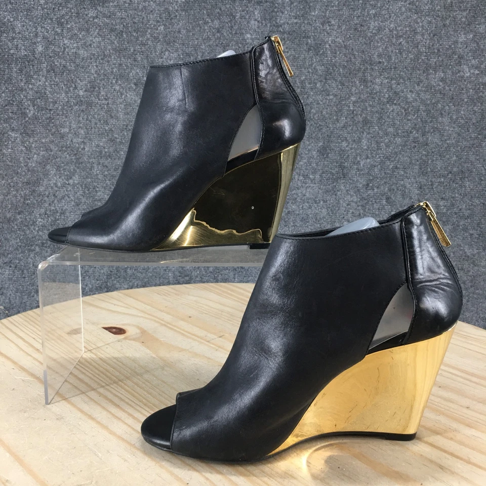 Jessica Simpson Boots Womens 6 M Marquise Ankle Bootie Black Leather Wedge Heels - Image 2 of 4