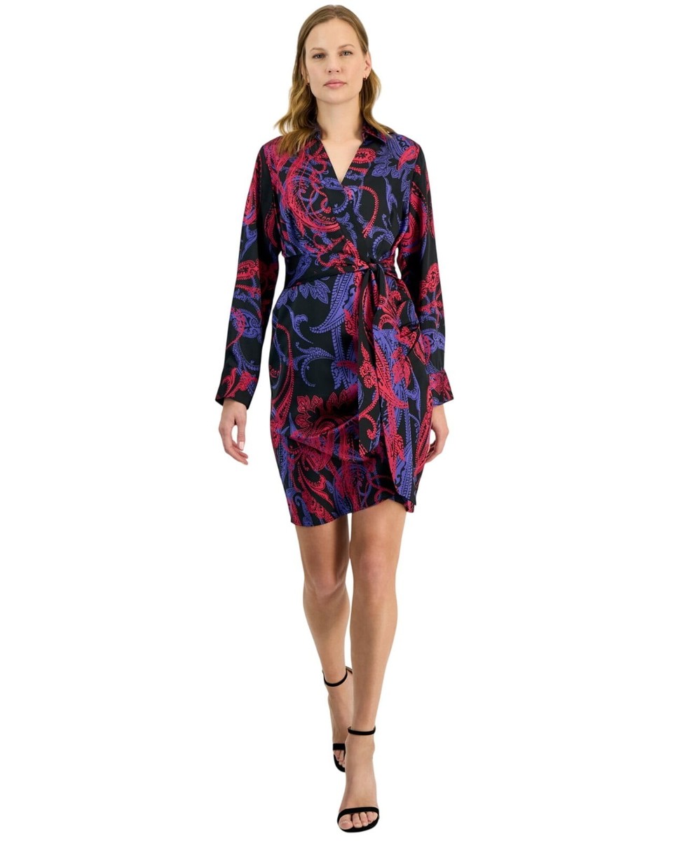 Tahari ASL Womens Tie Front Faux-Wrap Dress Black Cobalt Size 8 MSRP $139 Tahari ASL Womens Tie Front Faux-Wrap Dress Black Cobalt Size 8 MSRP $139