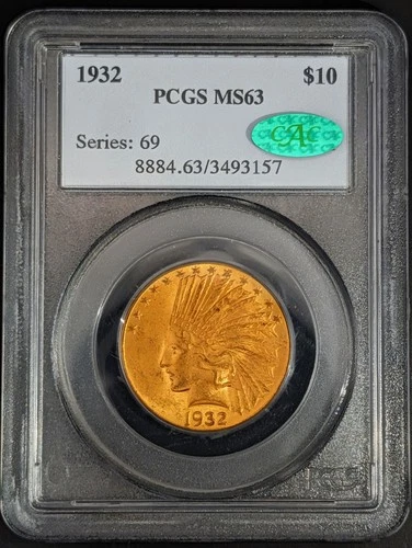 PCGS CAC MS63 1932 Indian $10 Gold Eagle 0.4838 Oz Gold US Coin 3493157