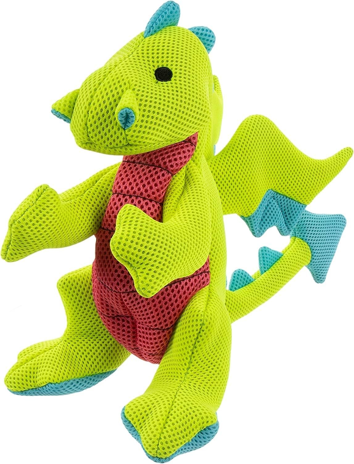 goDog Mesh Dragons Squeaky Plush Dog Toy, Double Chew Guard Large, Green