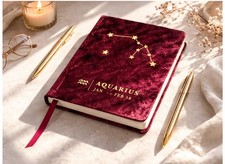 Aquarius Zodiac Velvet Journal   Lined Notebook Jan 20   Feb 18 