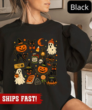 Long Live Halloween Black Cat Sweatshirt, Vintage Spooky Season Graphic Tee, Ret