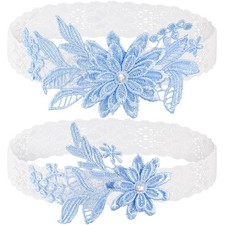 Wedding Garters for Bride Lace Garter Set with Faux Pearl Sky Blue