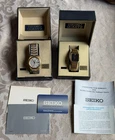 Vintage Seiko Quartz Watch Lot 2 SQ 7546 Day Date 5Y30 Gold Box Papers Mens