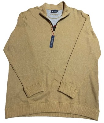 Cremieux Reversible Quarter Zip Sweater Mens XL Yellow Brown Cotton Pullover NWT