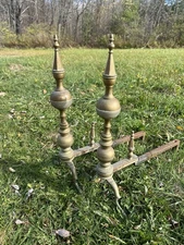 Antique Brass Andirons Fire Dogs Murdock Parlor Grate Co. Boston