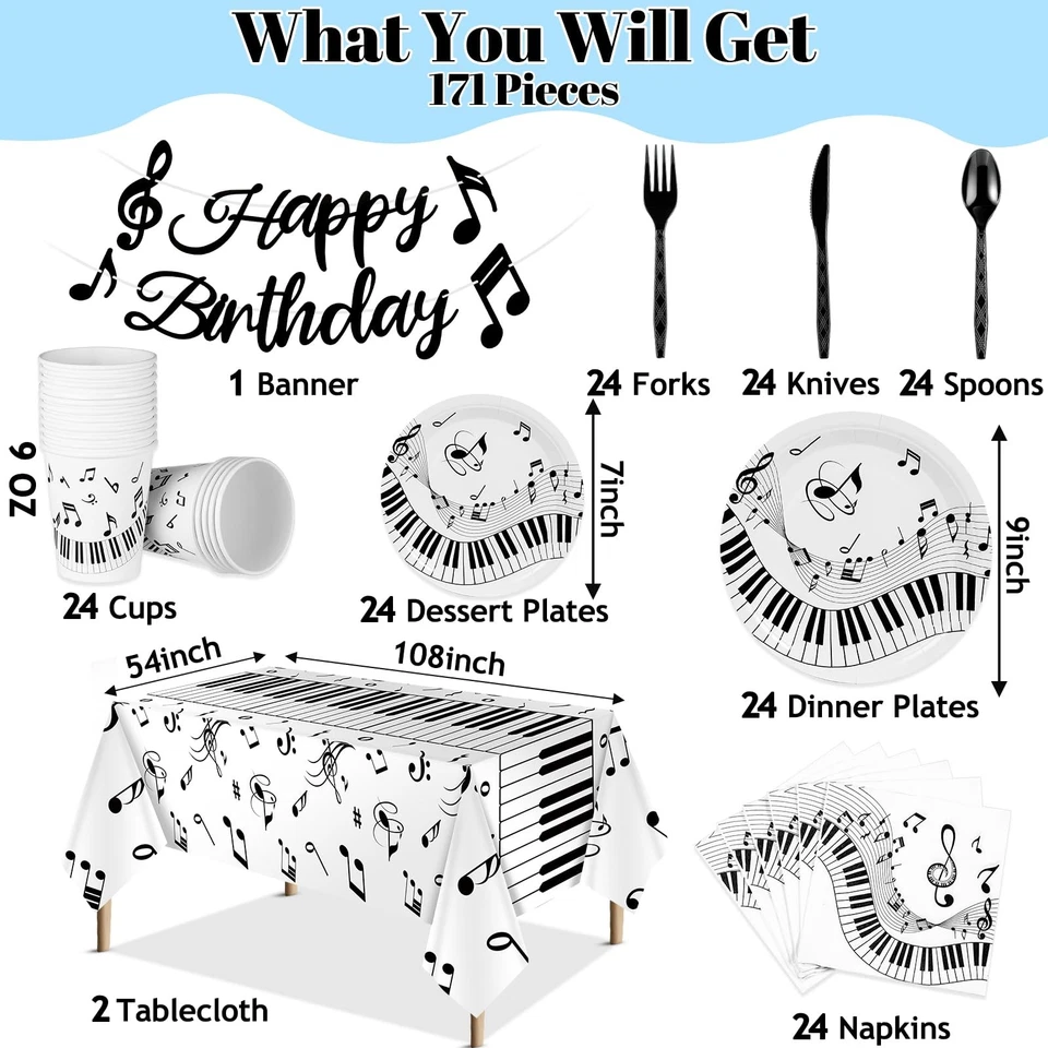 Juego de vajilla desechable de notas musicales para fiestas de 171 piezas para servir... Foto 4 de 4