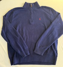Vintage Polo Ralph Lauren 1/4 Zip Sweater Men's Large Navy 100 Cotton Sweater
