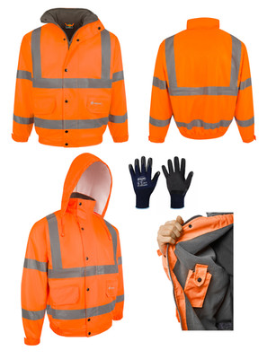 Warnschutz Pilotenjacke mit Kapuze und Fleece Futter orange EN471 S-5XL