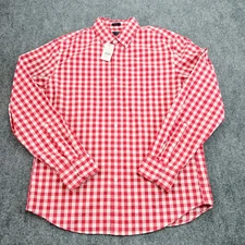 J Crew Shirt Mens Large Red White Gingham Slim Fit Flex Washed Button Down