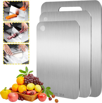 3 Stück Schneidebrett Edelstahl, Titanium Cutting Board, Doppelseitiges Schneide