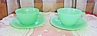 Vintage Set Of 2 MINTY * Fire King Green Jadite Jane Ray Ribbed Cups & Saucers