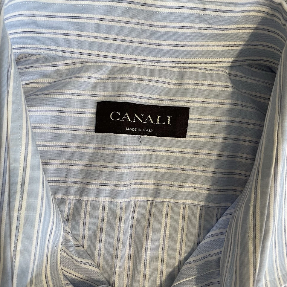 Canali 正装衬衫男式 40-17 长袖纽扣法式袖口意大利条纹 — 第 2/4 张图片