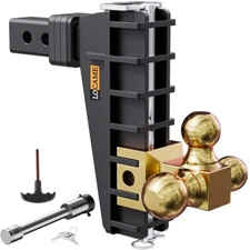 Adjustable Trailer Hitch 2'' Inch Receiver 8'' Drop Towing Hitch Tri-Ball Gold