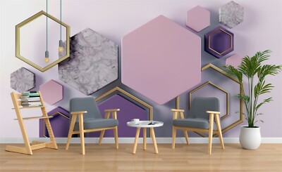 3D Geometric Marbled Purple Self-adhesive Removable Wallpaper Murals Wall
