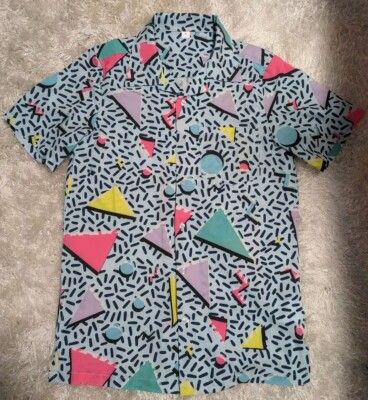Retro 80s 90s style Camp Button Up Shirt Bright Colors mens