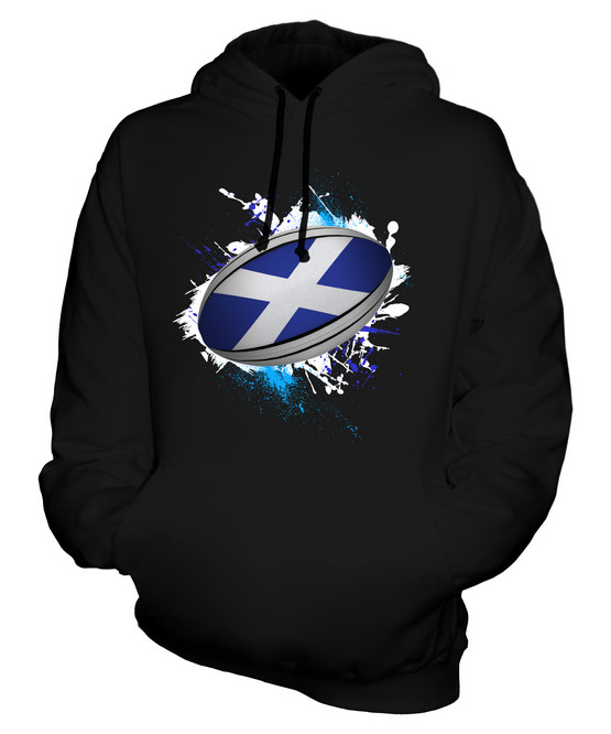 SCOTLAND RUGBY BALL SPLATTER UNISEX HOODIE TOP GIFT WORLD CUP SPORT