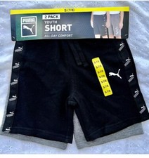 NEW 2 Pack Lot PUMA Youth Comfort Black Grey/ Boy's shorts. Size XS 5/6